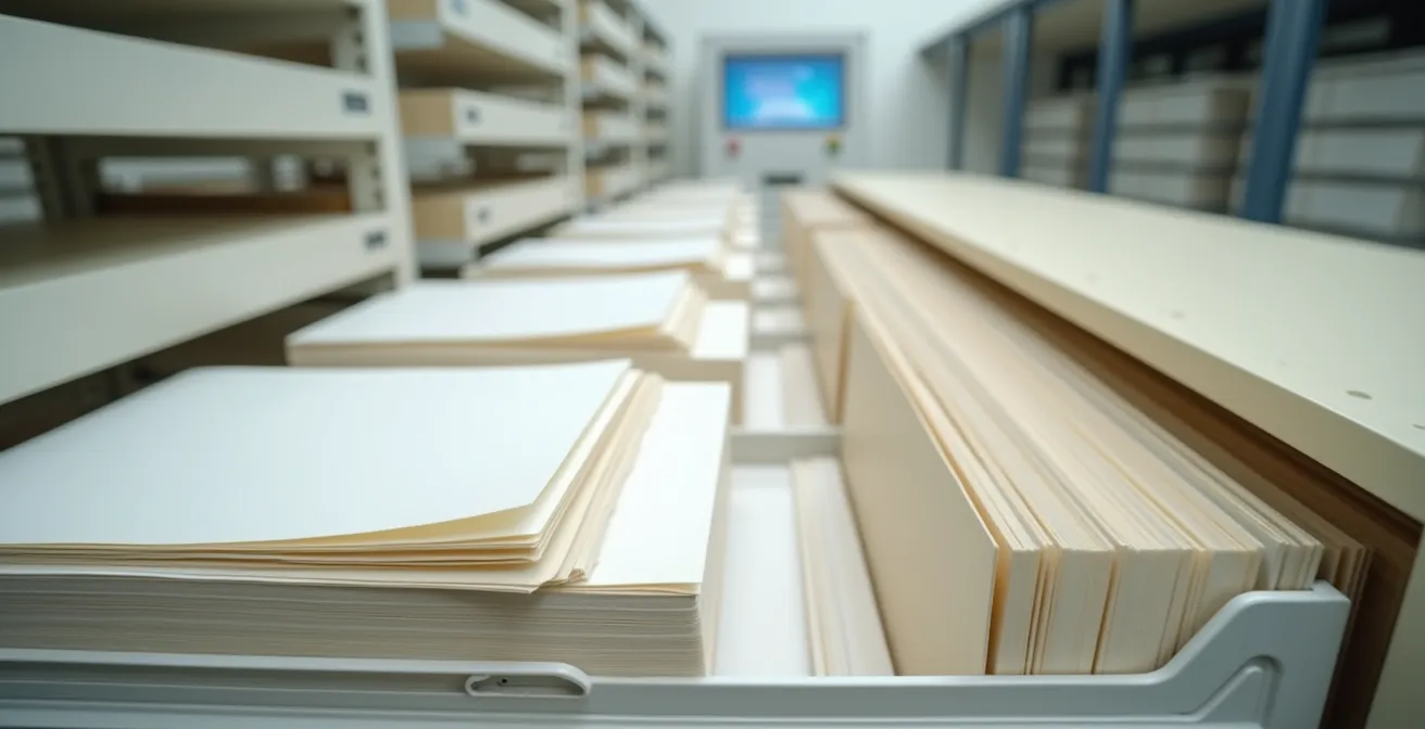 Professionelle Archivierungsmaterialien für Grafiksammlung in neutraler Umgebung