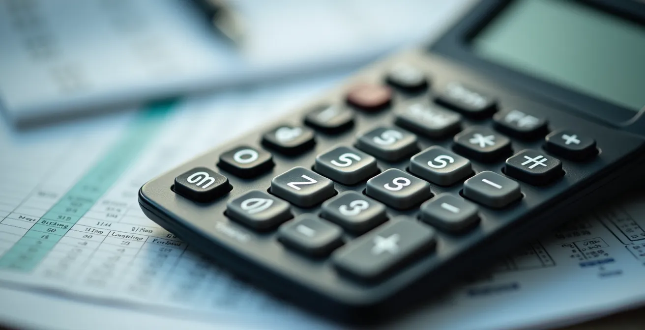 Detailaufnahme eines strukturierten Finanzierungsplans mit Taschenrechner