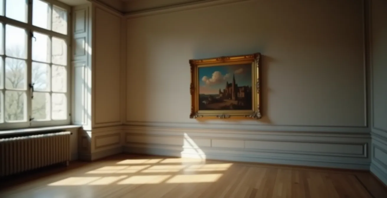 Nahaufnahme einer Leinwand mit Craquelé-Bildung durch Klimaschwankungen