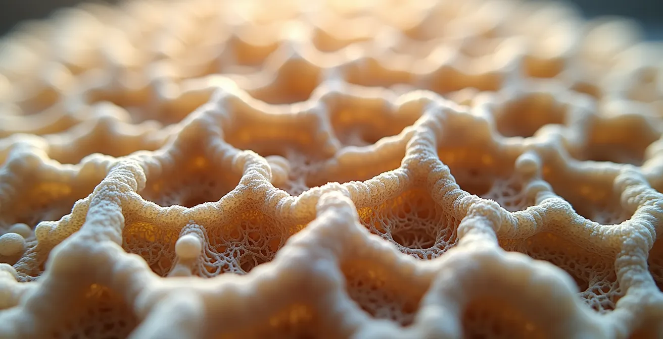 Makroaufnahme von Pilzmyzel-Verbundwerkstoff mit natürlicher Faserstruktur