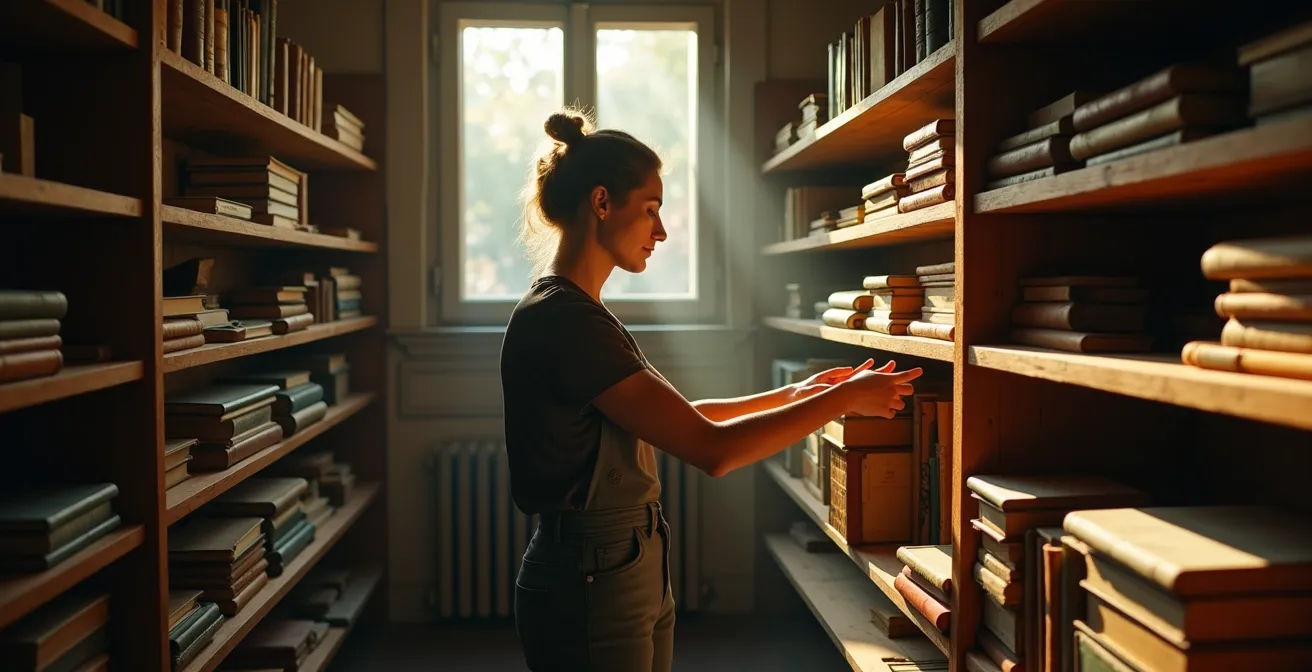 Organisierter Theaterfundus mit systematisch gelagerten Requisiten und Materialien