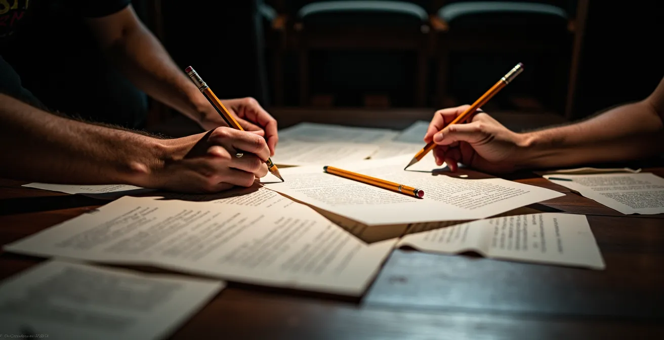 Regisseur und Ensemble bei der Textarbeit während einer Probe