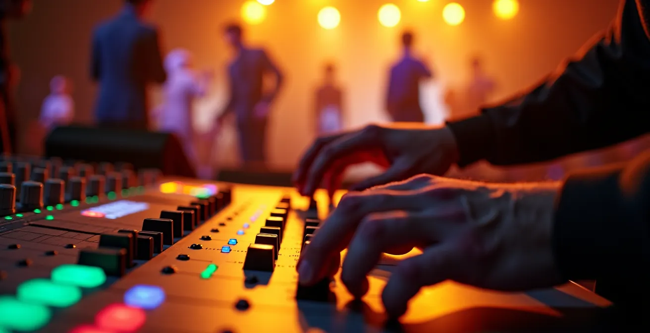 Nahaufnahme eines Lichtpult-Operators während einer Musical-Show