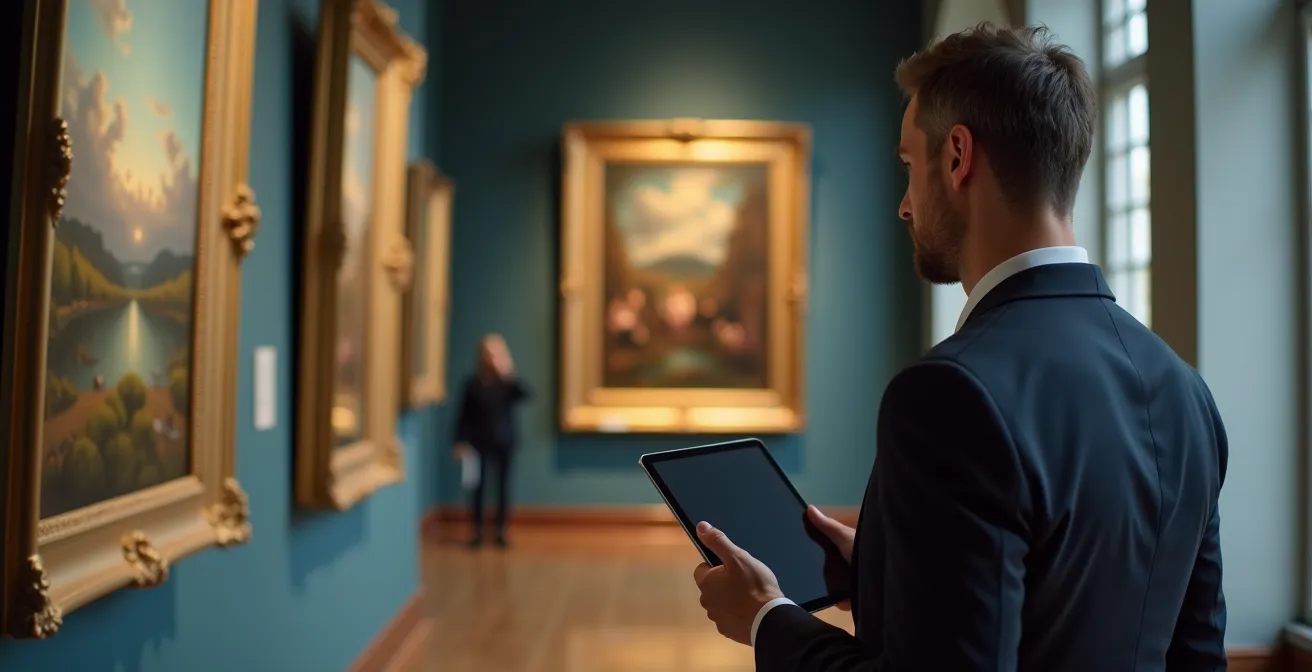 Versicherungsexperte bei der Bewertung von Kunstwerken im Museum
