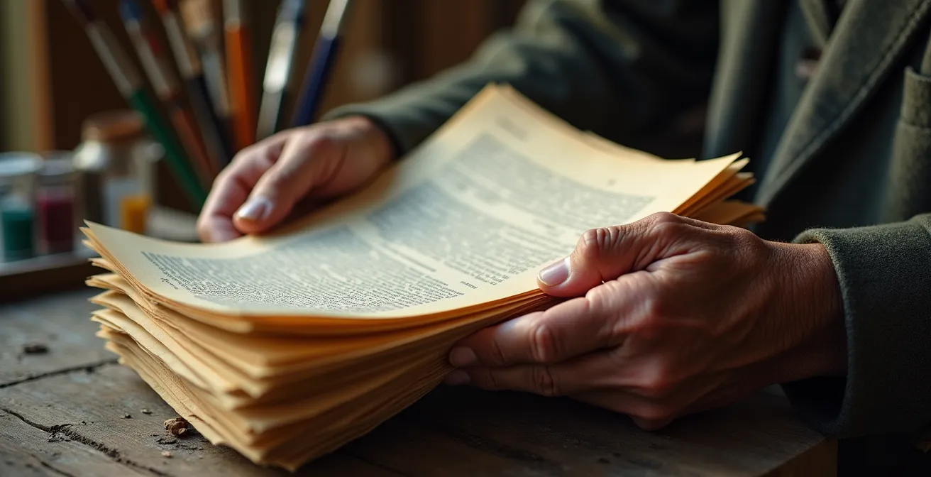 Nahaufnahme eines Mietvertrags in den Händen einer Person, die die juristischen Fallen im Gewerbemietrecht für Künstlerateliers symbolisiert